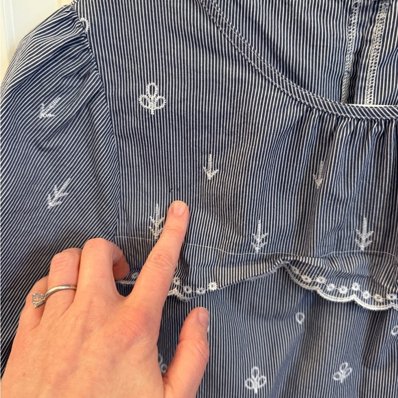 J. Crew Embroidered Striped Poplin Bell Sleeve Blouse Size XS - Picture 5 of 12